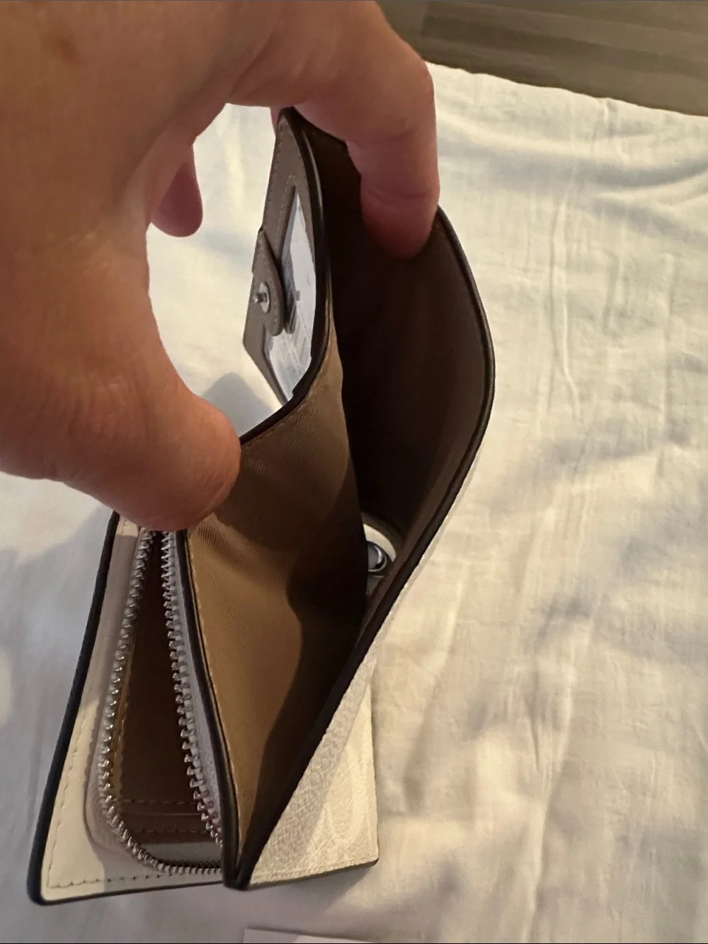 Coach Cream Signature Bifold Wallet with Silver Logo